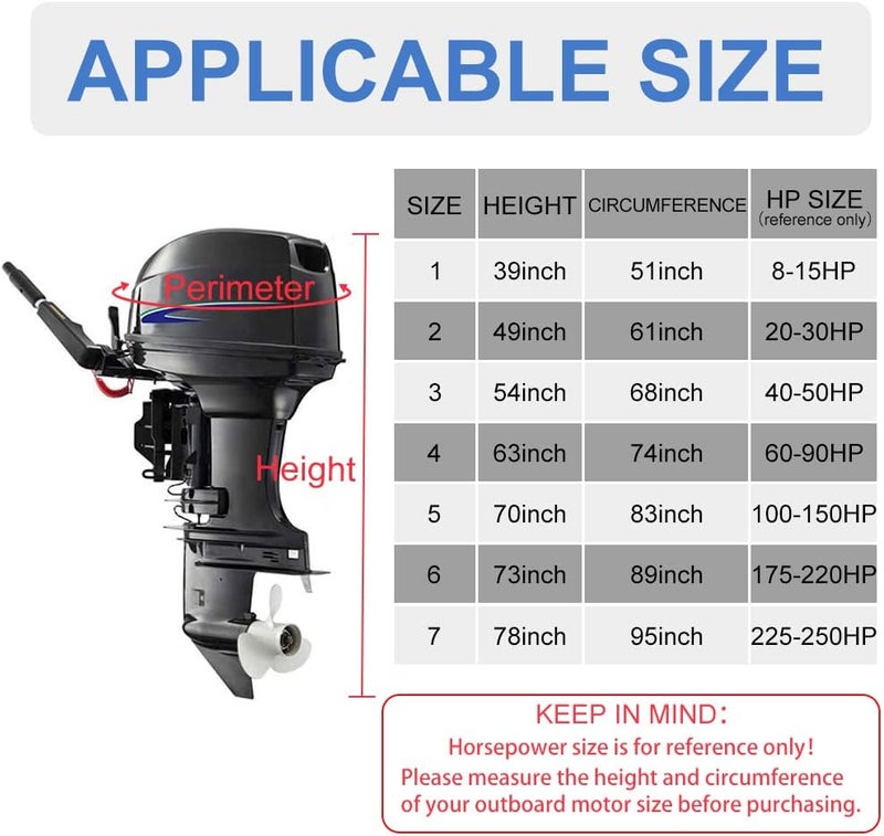 zenicham 600D Fade and Crack Resistant Trailerable Full Outboard Motor Cover,Waterproof and UV-Proof Boat Motor Cover,Boat Engine Cover with Reflective Strips and Adjustable Strap Navy(Fits 8-15 HP) - Image 2